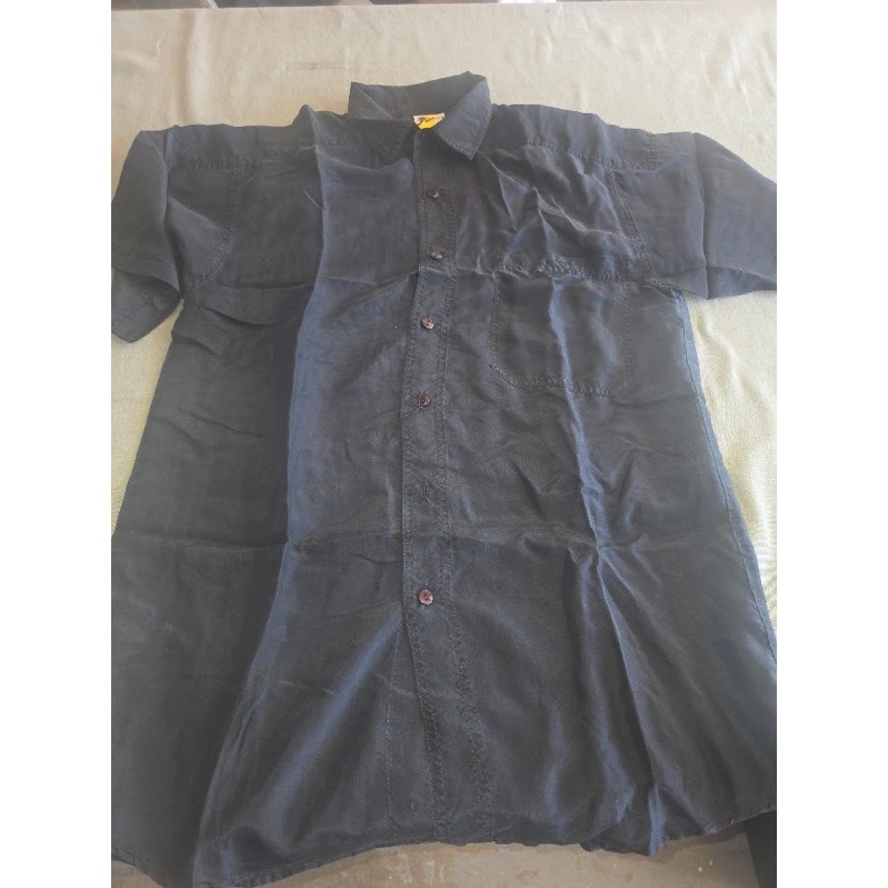Creative Edge Mens Small Black 100% Silk Short Sleeve Button Up Shirt RN 81029
